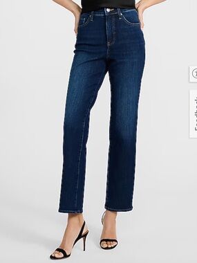 Express High Waisted Straight Ankle Medium Wash Jeans in Hyper Stretch- 4 LONG